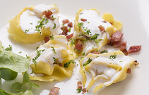 Tortellini with Cream, Pancetta and Saffron